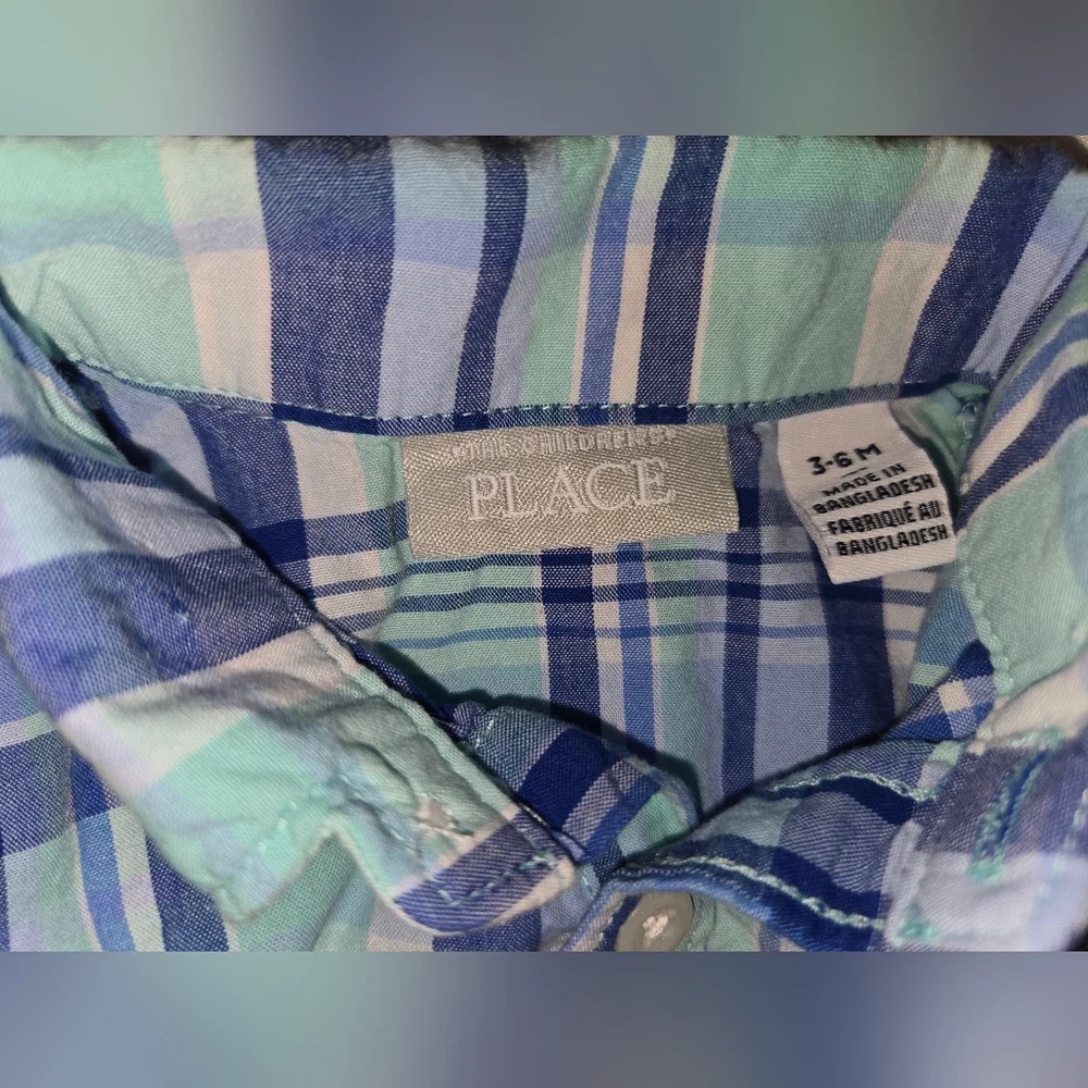 3-6month Boy Spring/ Easter, Blue and Green Plaid Set With Bowtie And Suspenders